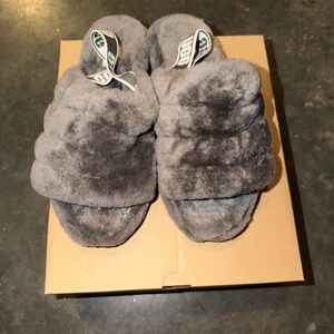 UGG Charcoal Fluffy Slippers